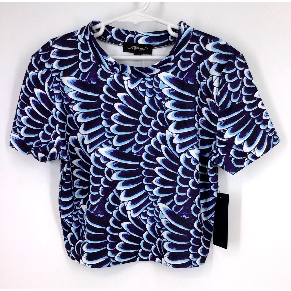 Ed Hardy *2 PIECE* Matching Set Size S Blue Feathered Graphic Top + Leggings NWT